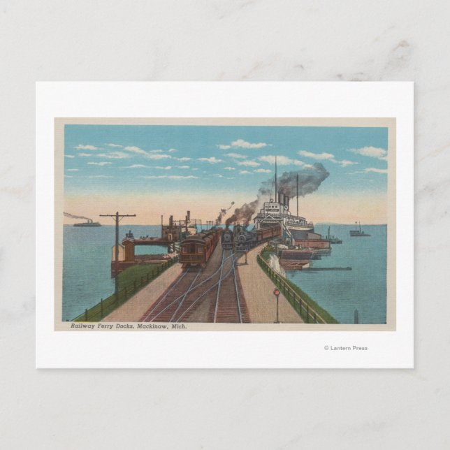 Mackinaw City, MI - View of Railway Ferry Docks Postcard (Front)