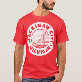 Mackinaw City Michigan Circle White T-Shirt