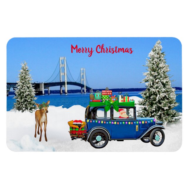 Mackinaw City Refrigerator Christmas Magnet (Horizontal)