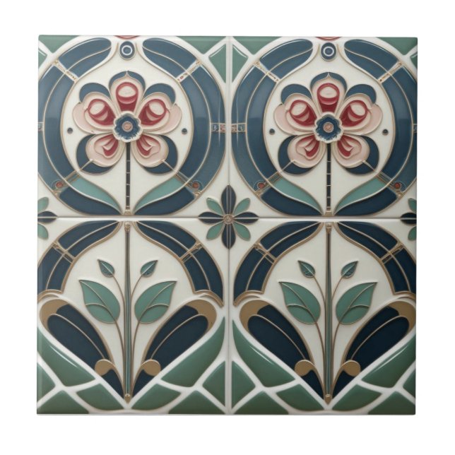 Mackintosh Art Deco Abstract Floral Wall Decor Ceramic Tile (Front)