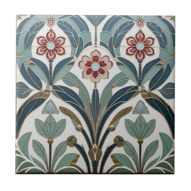 Mackintosh Art Deco Abstract Floral Wall Decor  Ceramic Tile (Front)