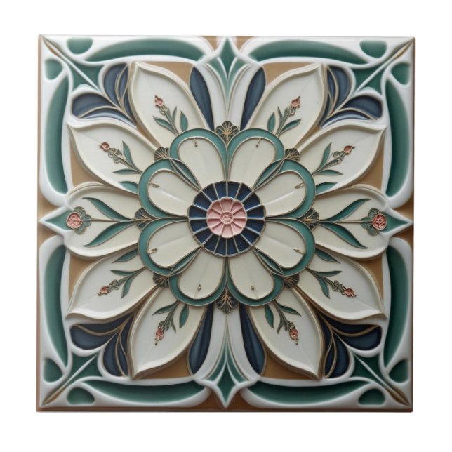 Mackintosh Art Deco Abstract Floral Wall Decor Ceramic Tile (Front)