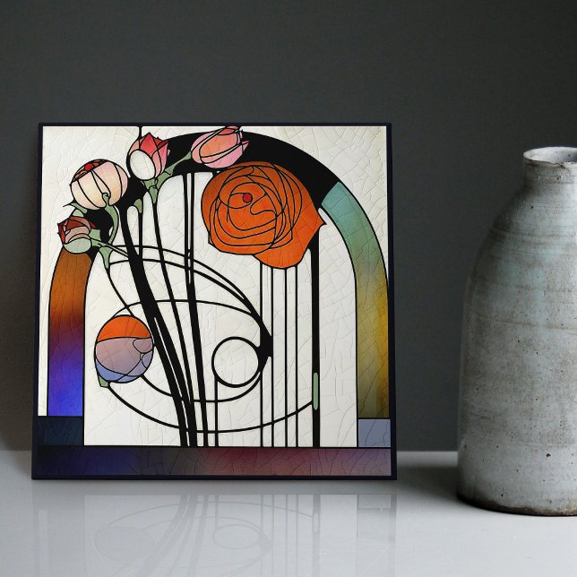 Mackintosh Art Deco Abstract Floral Wall Decor Ceramic Tile (Creator Uploaded)