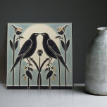 Mackintosh Black Birds Art Deco Nouveau Wall Decor Ceramic Tile<br><div class="desc">This ceramic tile features two black birds and intricate floral patterns reminiscent of the iconic style of Mackintosh. He was a prominent Scottish architect, designer, and artist of the Art Nouveau movement. Clean lines, geometric shapes, and a strong sense of symmetry characterise his work. These elements are beautifully represented in...</div>