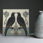 Mackintosh Black Birds Art Deco Nouveau Wall Decor Ceramic Tile<br><div class="desc">This ceramic tile features two black birds and intricate floral patterns reminiscent of the iconic style of Mackintosh. He was a prominent Scottish architect, designer, and artist of the Art Nouveau movement. Clean lines, geometric shapes, and a strong sense of symmetry characterise his work. These elements are beautifully represented in...</div>