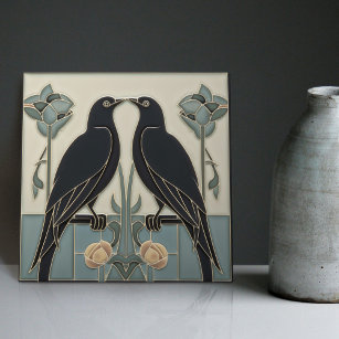 Mackintosh Black Birds Art Deco Nouveau Wall Decor Ceramic Tile