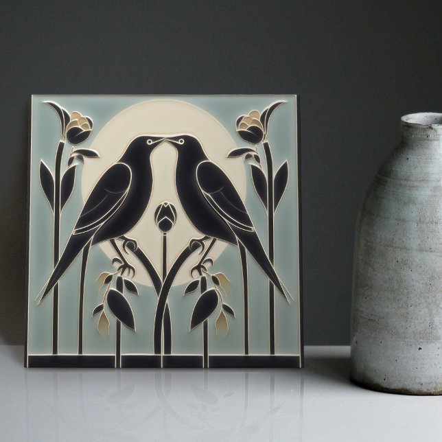 Mackintosh Black Birds Art Deco Nouveau Wall Decor Ceramic Tile (Creator Uploaded)