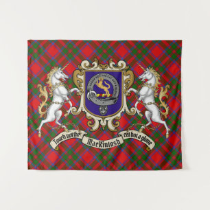 MacKintosh Clan Badge & Unicorns w/Tartan  Tapestry