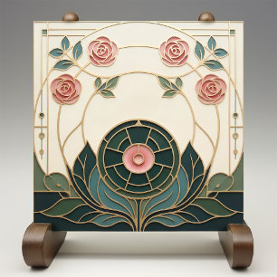 Mackintosh Rose Art Nouveau Faux Stained Glass Ceramic Tile