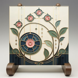 Mackintosh Rose Art Nouveau Faux Stained Glass Ceramic Tile