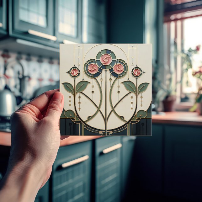 Mackintosh Rose Art Nouveau Faux Stained Glass Ceramic Tile (Creator Uploaded)