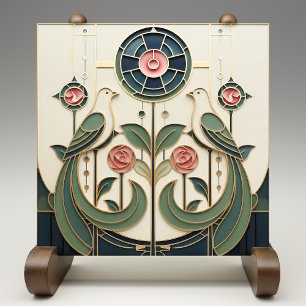 Mackintosh Rose & Birds Art Nouveau Minimalist Ceramic Tile