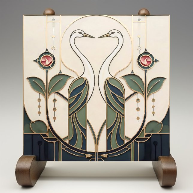 Mackintosh Rose & Birds Art Nouveau Minimalist Ceramic Tile (Creator Uploaded)