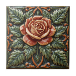 Mackintosh Rose Faux Relief Arts & Crafts Repro Ceramic Tile