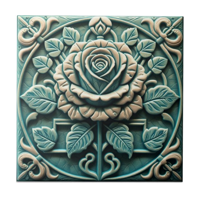 Mackintosh Rose Faux Relief Arts & Crafts Repro Ceramic Tile (Front)