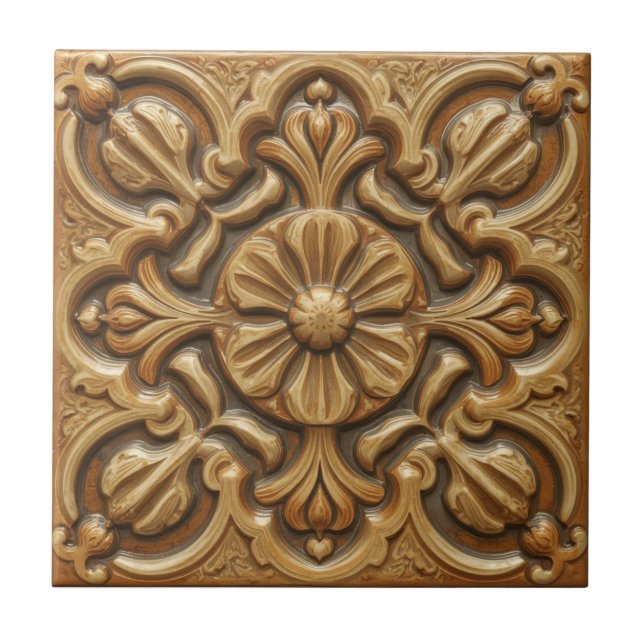 Mackintosh Rose Faux Relief Arts & Crafts Repro Ceramic Tile (Front)