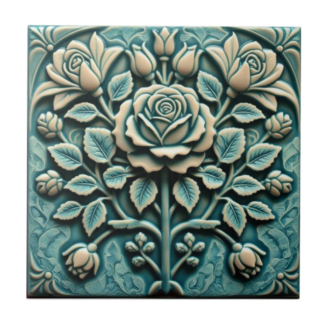 Mackintosh Rose Faux Relief Arts & Crafts Repro Ceramic Tile (Front)