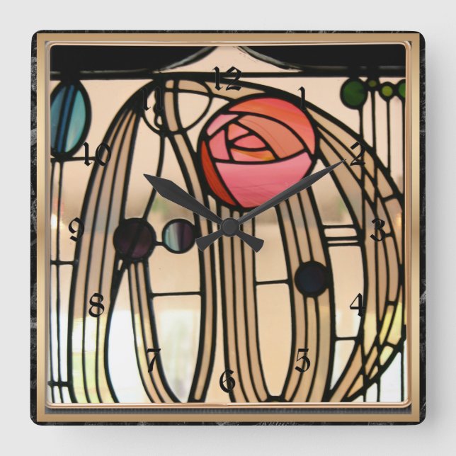 Mackintosh - Stained Glass Window, The Hill House Square Wall Clock (Front)