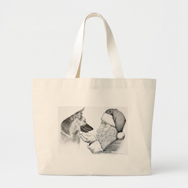 Macksie-and-Santa-LARGE Large Tote Bag (Front)