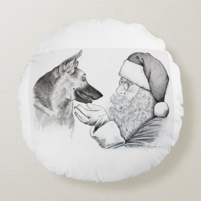 Macksie-and-Santa-LARGE Round Cushion (Front)