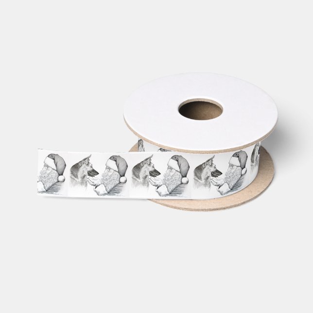 Macksie-and-Santa-LARGE Satin Ribbon (Spool)