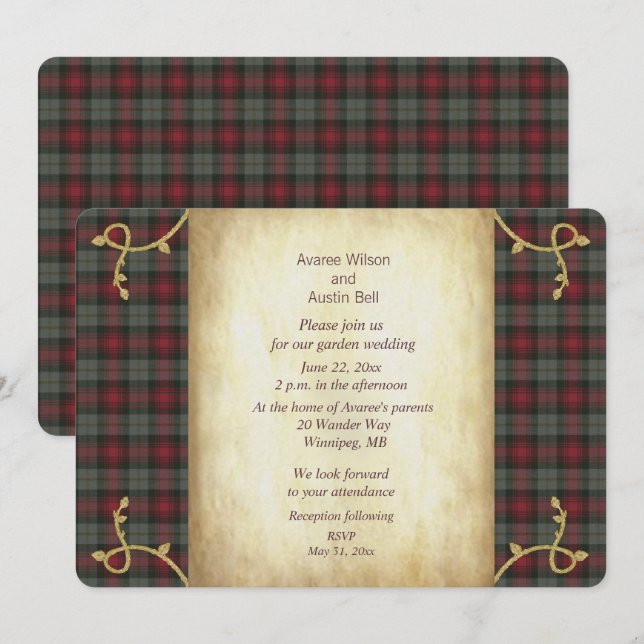 MacLachlan Weathered Tartan Garden Wedding Invitation (Front/Back)