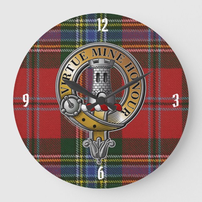MacLean Tartan & Badge Large Clock (Front)