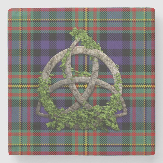 MacLellan Tartan And Celtic Trinity Knot Stone Coaster (Front)