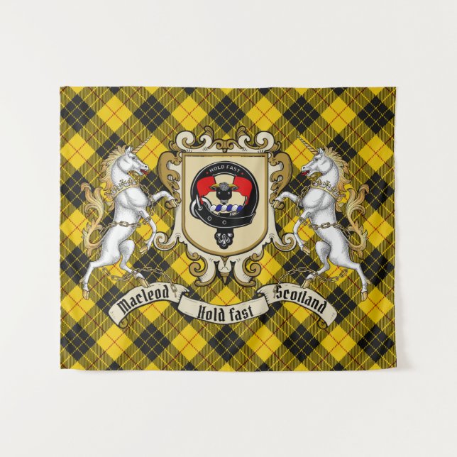 Macleod Clan Badge & Unicorns w/Tartan  Tapestry (Front (Horizontal))