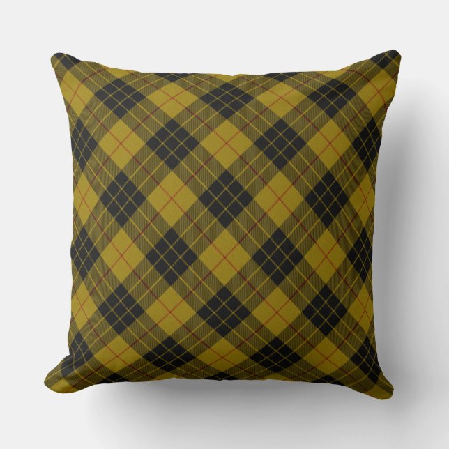 MacLeod tartan yellow black plaid Cushion (Front)