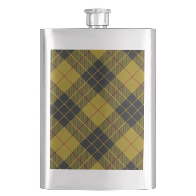 MacLeod tartan yellow black plaid Hip Flask (Front)