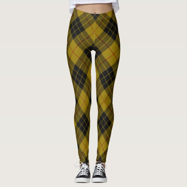 MacLeod tartan yellow black plaid Leggings (Front)
