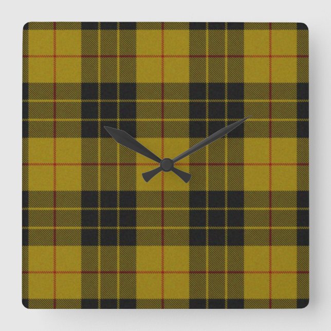 MacLeod tartan yellow black plaid Square Wall Clock (Front)