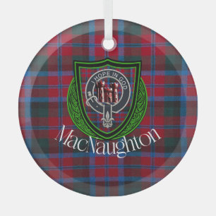 MacNaughton Scottish Clan Tartan & Crest Glass Tree Decoration