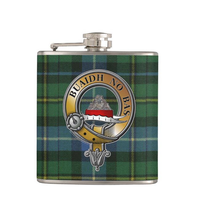 MacNeil-Barra Tartan & Badge Hip Flask (Front)
