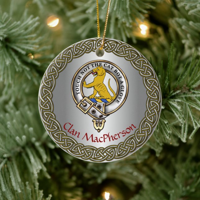 MacPherson Clan Badge/Tartan Thistle Personalised Ceramic Ornament (Tree)