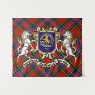 MacPherson Clan Badge & Unicorns w/Tartan  Tapestry