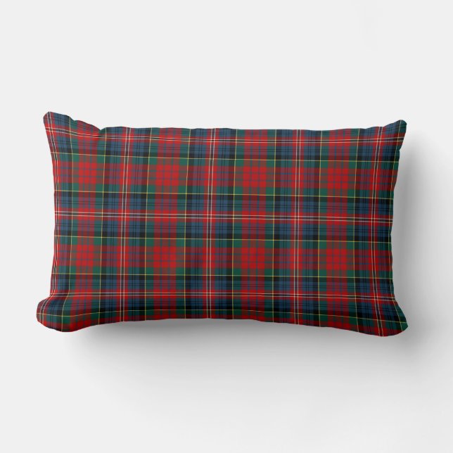 MacPherson Clan Tartan Red, Blue and Green Plaid Lumbar Cushion (Front)