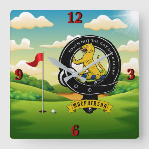 MacPherson/McPherson Clan Badge Personalised Golf Square Wall Clock