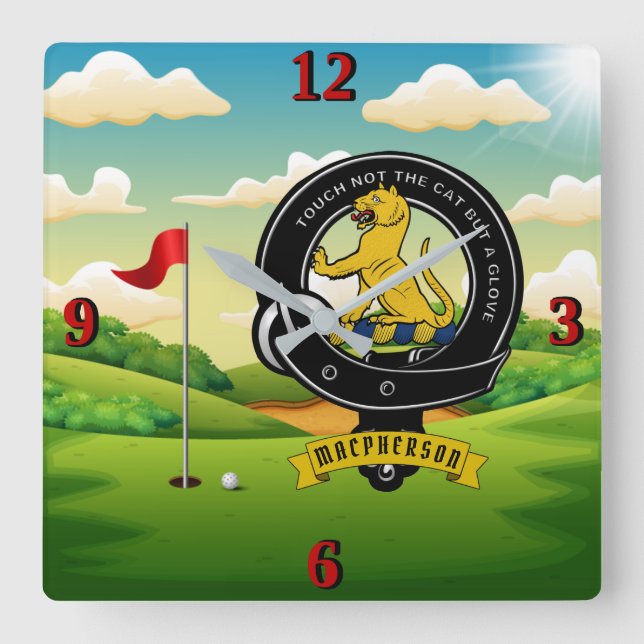 MacPherson/McPherson Clan Badge Personalized Golf Square Wall Clock (Front)