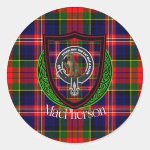 MacPherson Scottish Clan Tartan & Crest Classic Round Sticker