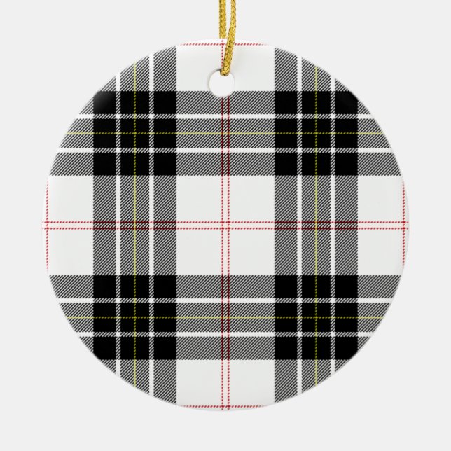 MacPherson tartan black white plaid Ceramic Tree Decoration (Front)