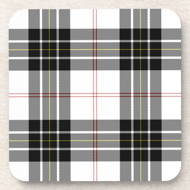 MacPherson tartan black white plaid Coaster (Front)