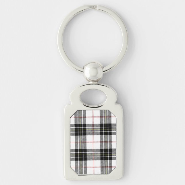 MacPherson tartan black white plaid Key Ring (Front)