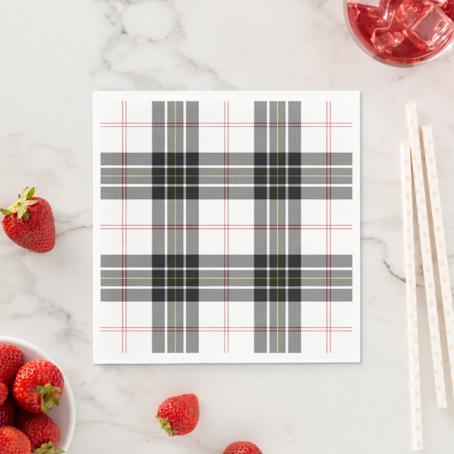 MacPherson tartan black white plaid Napkin (Insitu)