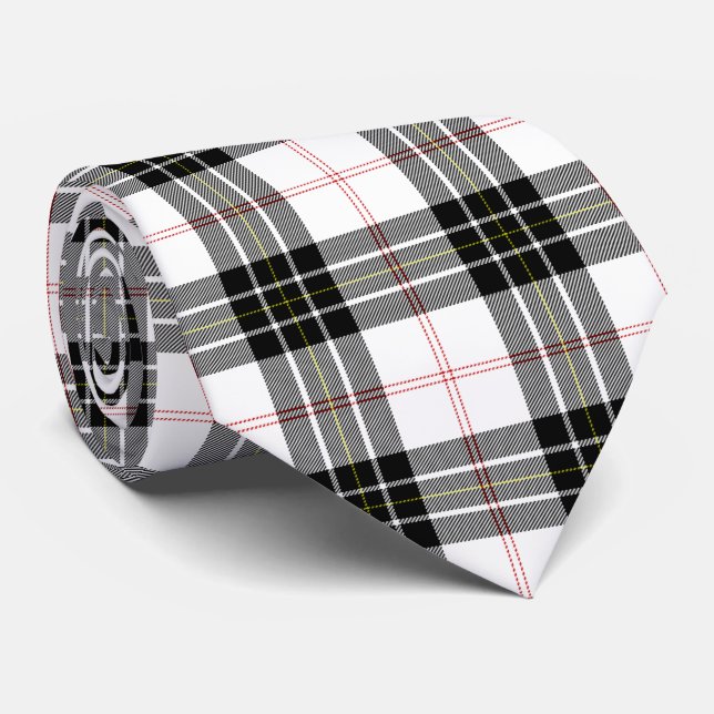 MacPherson tartan black white plaid Tie (Rolled)