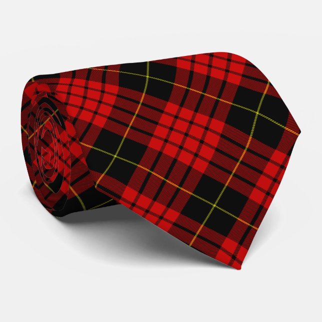 MacQueen Tartan Red and Black Plaid Tie (Rolled)
