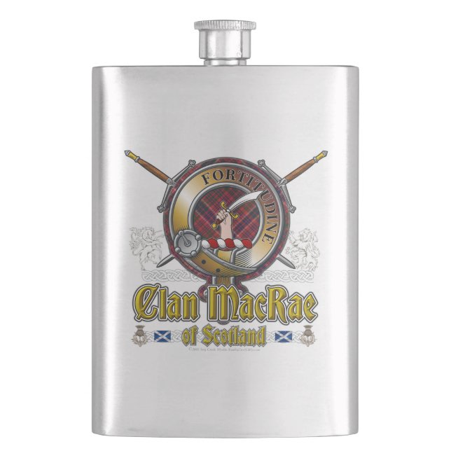 MacRae Clan Badge Hip Flask (Front)