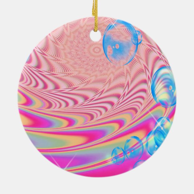 MACRAME'- Colourful Abstract Image of Fractal Art  Ceramic Ornament (Back)