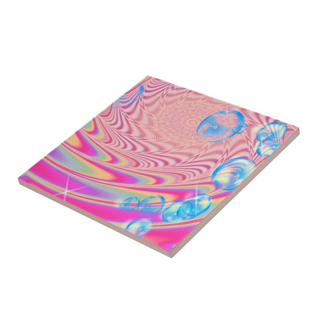 MACRAME'- Colourful Abstract Image of Fractal Art  Ceramic Tile (Side)